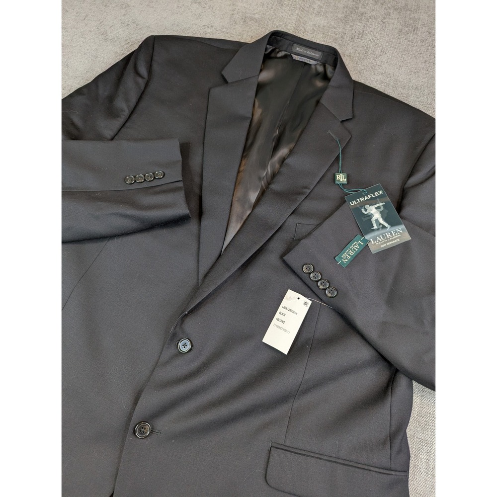 NWT Lauren Ralph Lauren Blazer Mens 50L Black Ultraflex Wool Suit Jacket Loomis